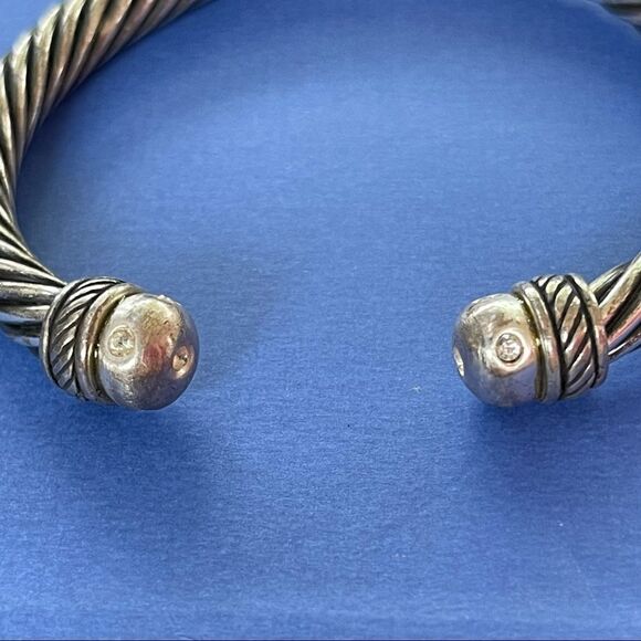 VTG Rhinestone Inlay Silver Tone Twist Cable Cuff - Picture 7 of 16